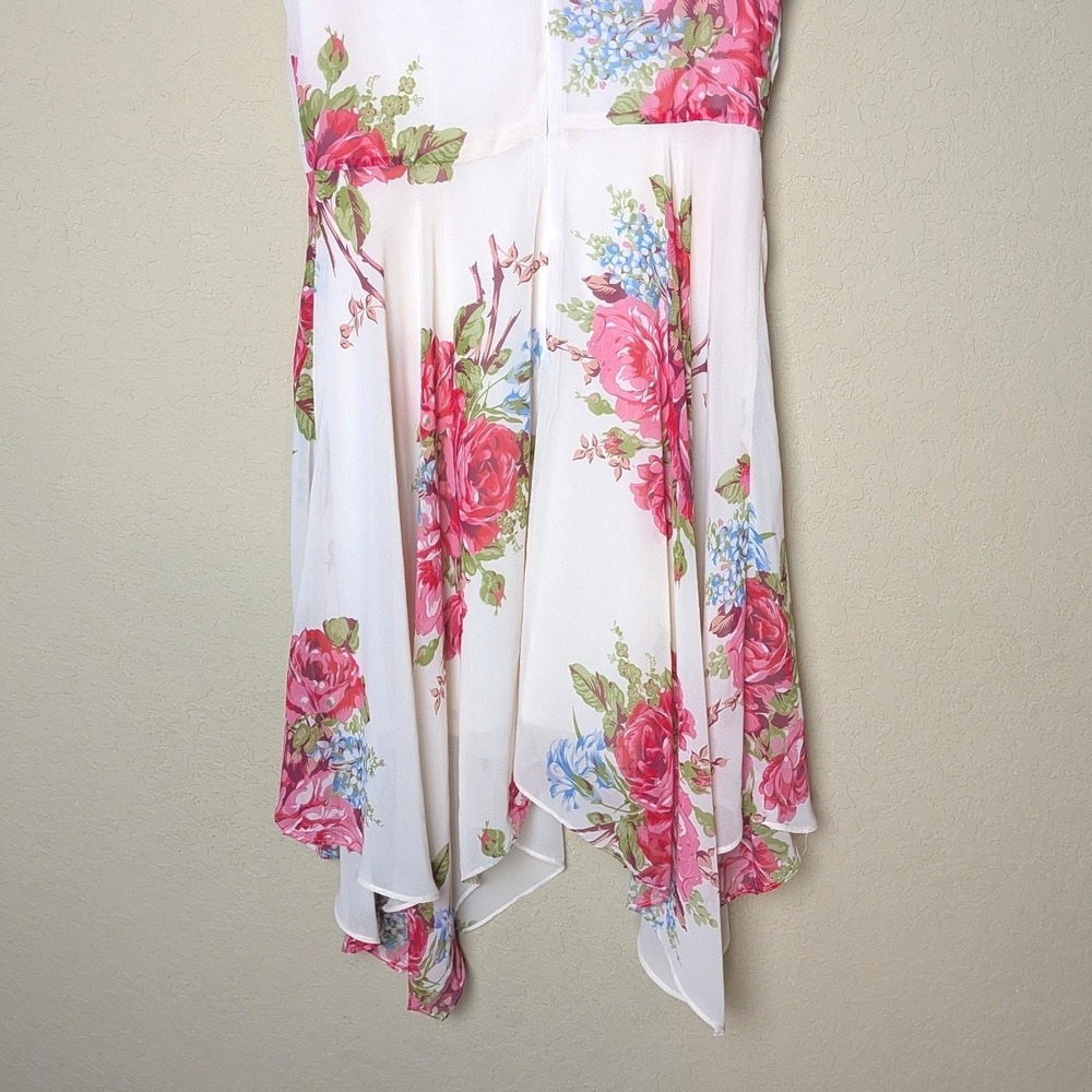 Betsey Johnson Women's Size 8 Floral Dress White Pink Handkerchief Hem Cocktail - Picture 7 of 9
